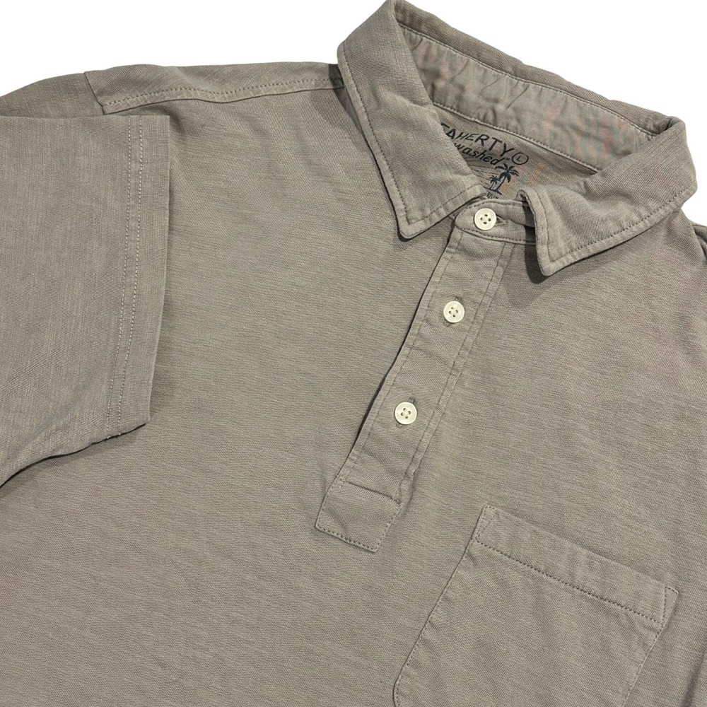 Faherty Sunwashed Organic Cotton Polo Shirt Mens Large Gray MKC0081-WGY Pocket